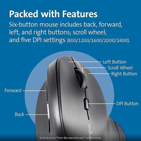 Kensington Ergonomic Vertical Wireless Mouse (K75575WW), Grey/Black in Saudi Arabia