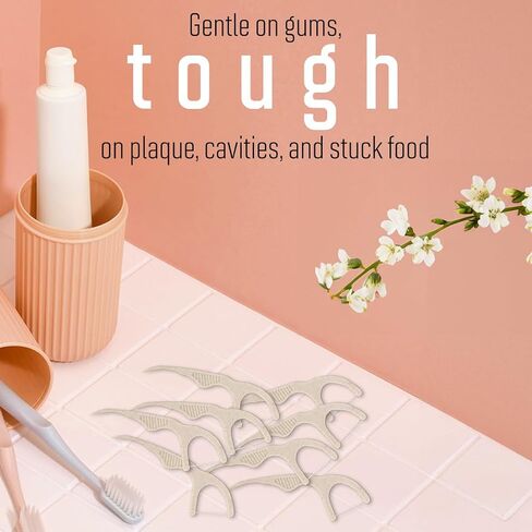 Bodico Mint Biodegradable Eco-Friendly Floss Picks, 40pcs, Beige in Saudi Arabia