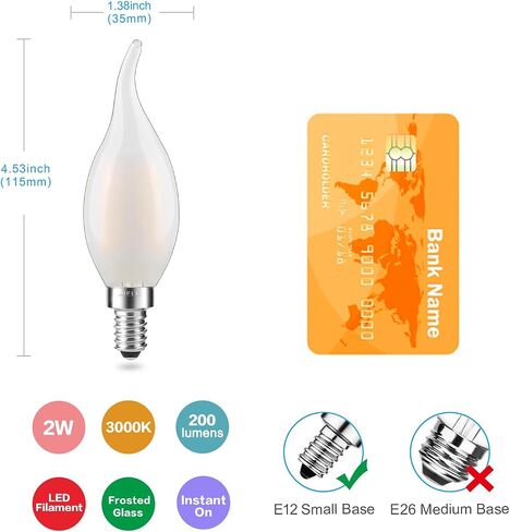 E12 Candelabra LED Light Bulbs Dimmable, 25 Watt Equivalent Chandelier Light Bulb, CA10 Flame Tip Candle Light Bulb, 5000K Daylight White, E12 LED Bulb for Ceiling Fan, Pendant, 3-Pack in Saudi Arabia