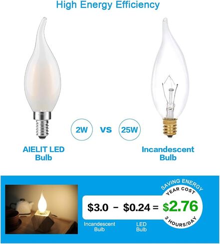E12 Candelabra LED Light Bulbs Dimmable, 25 Watt Equivalent Chandelier Light Bulb, CA10 Flame Tip Candle Light Bulb, 5000K Daylight White, E12 LED Bulb for Ceiling Fan, Pendant, 3-Pack in Saudi Arabia