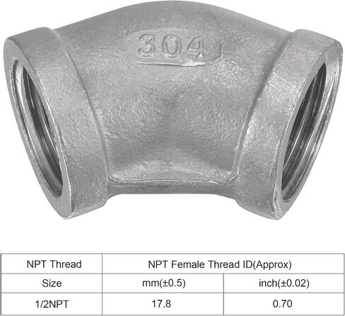 uxcell Pipe Fitting 45 Degree Elbow 1/4 NPT Female Thread Hose Connector Adapter, 304 Stainless Steel in Saudi Arabia