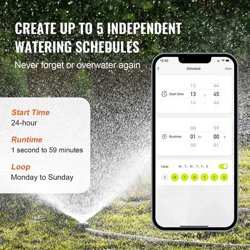 VEVOR Sprinkler Timer WiFi Water Timer, 2 Outlets, Smart Hose Faucet Water Timer with Brass Inlet, APP Remote Control via 2.4Ghz WiFi or Bluetooth, Voice Control, IPX6 for Garden, Yard Watering in Saudi Arabia