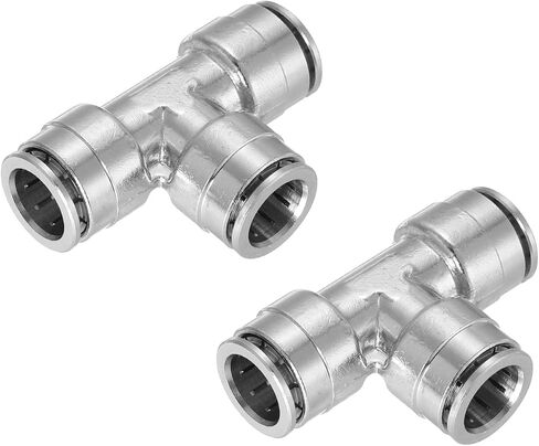 uxcell 6mm OD Tee Push to Connect Tube Fittings Nickle-Plated Brass Quick Connect 3 Way Union Tee Air Line Fittings, Silver 2Pcs in Saudi Arabia