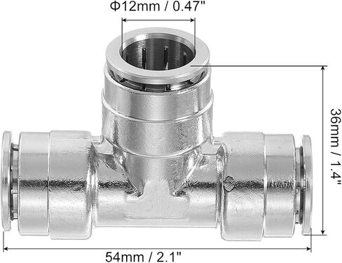 uxcell 6mm OD Tee Push to Connect Tube Fittings Nickle-Plated Brass Quick Connect 3 Way Union Tee Air Line Fittings, Silver 2Pcs in Saudi Arabia