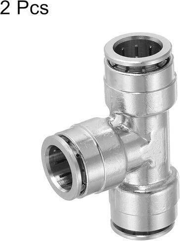 uxcell 6mm OD Tee Push to Connect Tube Fittings Nickle-Plated Brass Quick Connect 3 Way Union Tee Air Line Fittings, Silver 2Pcs in Saudi Arabia