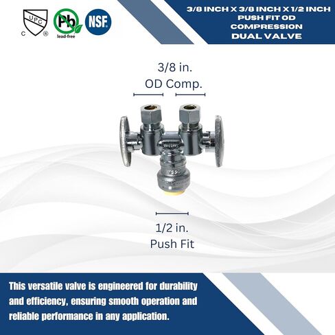 2 Pcs XFITTING OD Compression 3/8 Inch x 3/8 Inch OD Compression x 1/2 Inch Push Fit Dual Angle Valve, 4-4-2=2XX in Saudi Arabia