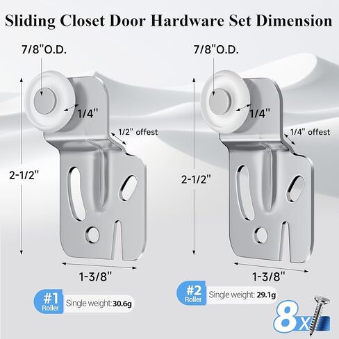 8 Piece Sliding Wardrobe Door Hardware Set, Sliding Closet Door Roller Kit to Allow Wardrobe Cabinet Doors to Slide Smoothly and Quietly with Screws (#1, 2) in Saudi Arabia