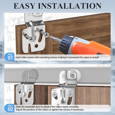 8 Piece Sliding Wardrobe Door Hardware Set, Sliding Closet Door Roller Kit to Allow Wardrobe Cabinet Doors to Slide Smoothly and Quietly with Screws (#1, 2) in Saudi Arabia