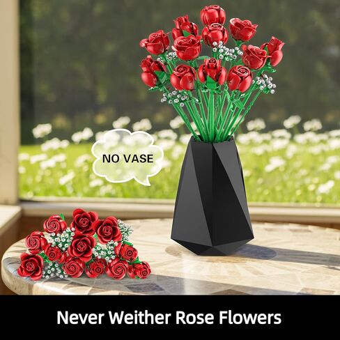 مجموعة زهور روز باقة بناء مجموعة الديكور مجموعة متوافقة مع زهور ليغو ، والزهور الاصطناعية للديكور المنزل ، الورود النباتية المرأة الهدايا رجال الأفكار لأفكار تخزين عيد الميلاد (120 ٪) in Kuwait