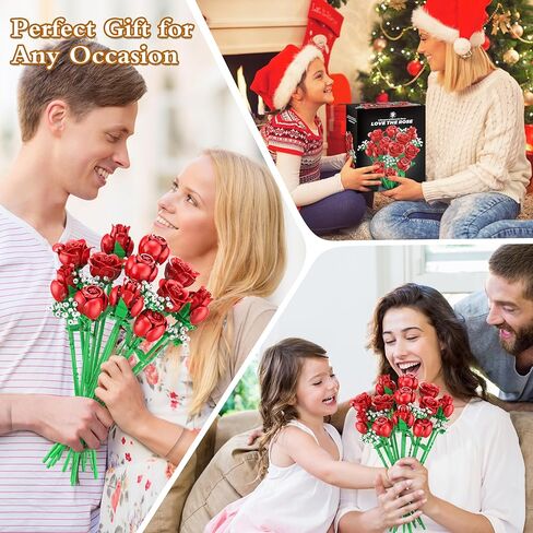 مجموعة زهور روز باقة بناء مجموعة الديكور مجموعة متوافقة مع زهور ليغو ، والزهور الاصطناعية للديكور المنزل ، الورود النباتية المرأة الهدايا رجال الأفكار لأفكار تخزين عيد الميلاد (120 ٪) in Kuwait