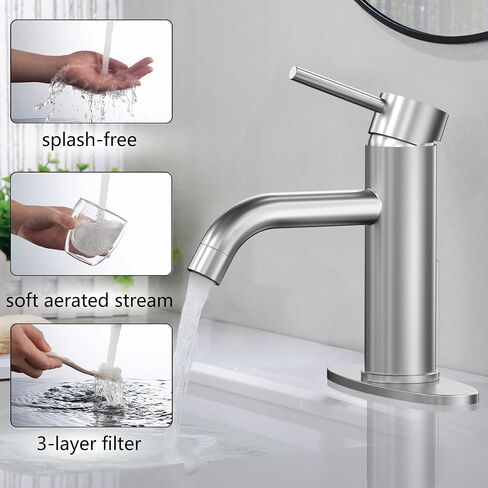 Matte Black Bathroom Faucet Single Handle Bathroom Sink Faucet Matte Black Single Hole Basin Vanity Faucet with Pop-up Drain Suitable for 1 Hole or 3 Hole, Modern One Hole Bathroom Faucet in Saudi Arabia