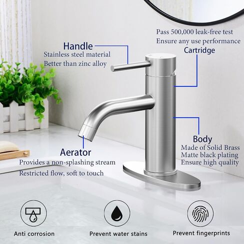 Matte Black Bathroom Faucet Single Handle Bathroom Sink Faucet Matte Black Single Hole Basin Vanity Faucet with Pop-up Drain Suitable for 1 Hole or 3 Hole, Modern One Hole Bathroom Faucet in Saudi Arabia