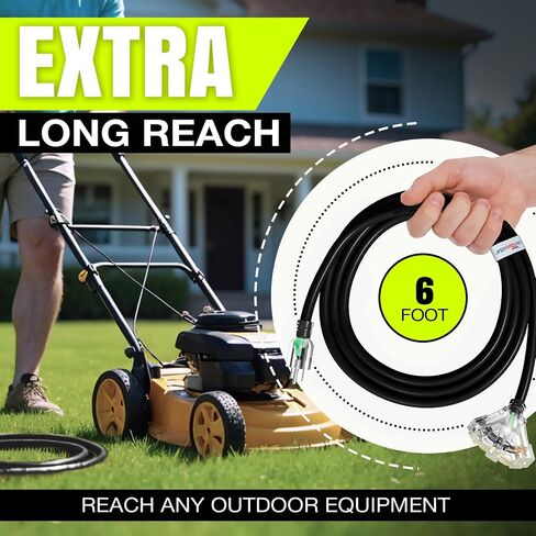 25ft Power Extension Cord Outdoor & Indoor - Waterproof Electric Drop Cord Cable - 3 Prong, 3-Outlet, SJTW, 12 Gauge, 15 AMP, 125 Volts, 1875 Watts, 12/3 by LifeSupplyUSA - Black (1 Pack) in Saudi Arabia