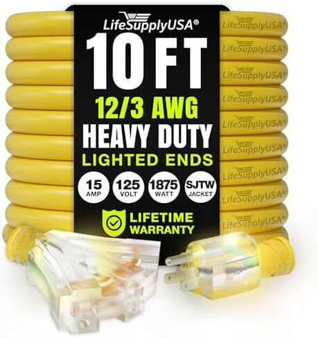 25ft Power Extension Cord Outdoor & Indoor - Waterproof Electric Drop Cord Cable - 3 Prong, 3-Outlet, SJTW, 12 Gauge, 15 AMP, 125 Volts, 1875 Watts, 12/3 by LifeSupplyUSA - Black (1 Pack) in Saudi Arabia