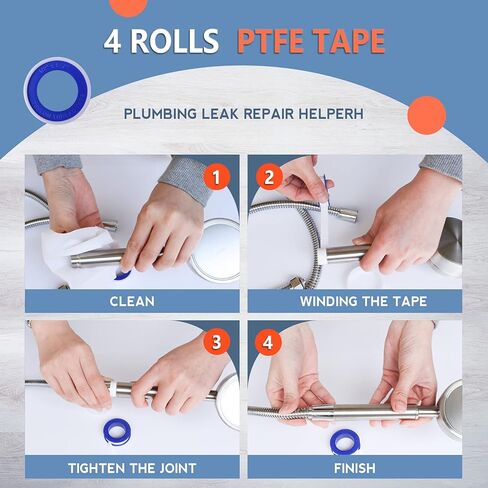 8 Rolls Teflon Tape,Plumbers Tape(1/2 Inch X 520 Inches),PTFE Tape for Sealing Tape,Plumbing Tape,Sealant Tape,Thread Seal Tape for Shower Head,Water Pipe,Prevent Leakage,Thicker in Kuwait
