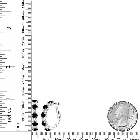 Gem Stone King 925 Sterling Silver Black Onyx and White Moissanite Hoop Earrings For Women (2.50 Cttw, Round 4MM and 1.9MM, 1 Inch Diameter) in Kuwait