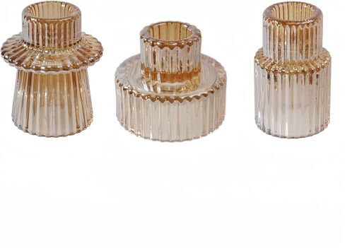 Double Sided Vintage Ribbed Taper Glass Candle Holders,Tea Candle Holder for Table Centerpieces, Wedding Decorations and Dinner Parties (Pink, 6 PCS) in Kuwait