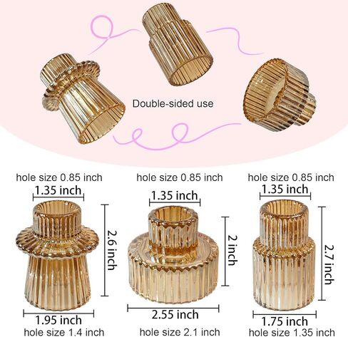 Double Sided Vintage Ribbed Taper Glass Candle Holders,Tea Candle Holder for Table Centerpieces, Wedding Decorations and Dinner Parties (Pink, 6 PCS) in Kuwait