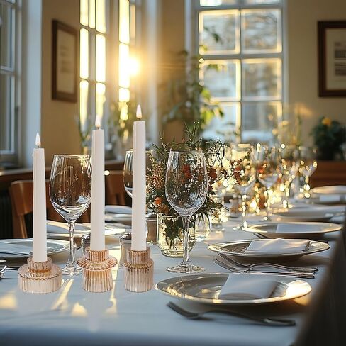 Double Sided Vintage Ribbed Taper Glass Candle Holders,Tea Candle Holder for Table Centerpieces, Wedding Decorations and Dinner Parties (Pink, 6 PCS) in Kuwait