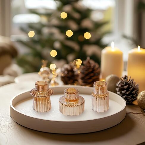 Double Sided Vintage Ribbed Taper Glass Candle Holders,Tea Candle Holder for Table Centerpieces, Wedding Decorations and Dinner Parties (Pink, 6 PCS) in Kuwait