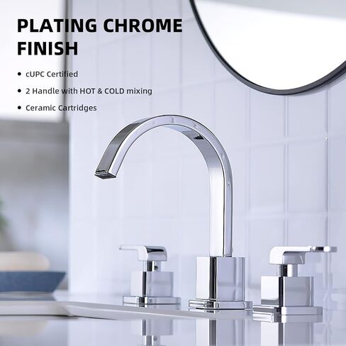 8-Inch Widespread Bathroom Faucet 3 Hole Brass Square Shaped Waterfall Modern Vanity Sink Faucet Swivel Spout 2 Handle with cUPC Water Supply Lines and Overflow Pop Up Drain Included,Matte Black in Saudi Arabia