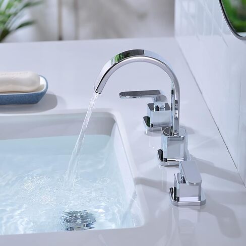 8-Inch Widespread Bathroom Faucet 3 Hole Brass Square Shaped Waterfall Modern Vanity Sink Faucet Swivel Spout 2 Handle with cUPC Water Supply Lines and Overflow Pop Up Drain Included,Matte Black in Saudi Arabia