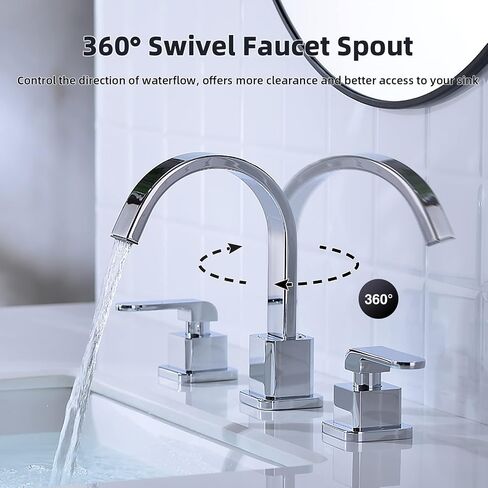 8-Inch Widespread Bathroom Faucet 3 Hole Brass Square Shaped Waterfall Modern Vanity Sink Faucet Swivel Spout 2 Handle with cUPC Water Supply Lines and Overflow Pop Up Drain Included,Matte Black in Saudi Arabia