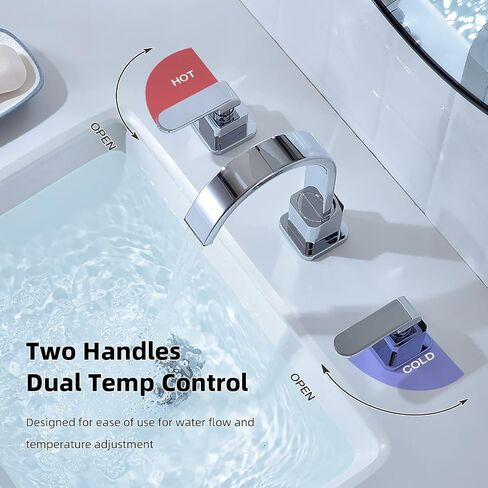 8-Inch Widespread Bathroom Faucet 3 Hole Brass Square Shaped Waterfall Modern Vanity Sink Faucet Swivel Spout 2 Handle with cUPC Water Supply Lines and Overflow Pop Up Drain Included,Matte Black in Saudi Arabia