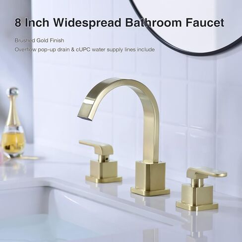 8 بوصات على نطاق واسع الحمام صنبور 3 ثقب نحاس مربع على شكل شلال حديثة الغرور بالوعة صنبور دوار صنب in Kuwait