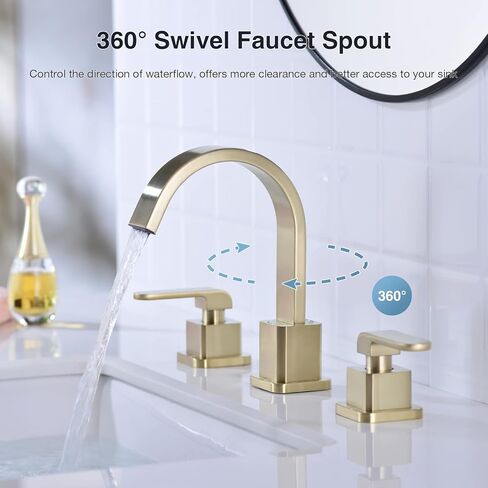 8 بوصات على نطاق واسع الحمام صنبور 3 ثقب نحاس مربع على شكل شلال حديثة الغرور بالوعة صنبور دوار صنب in Kuwait