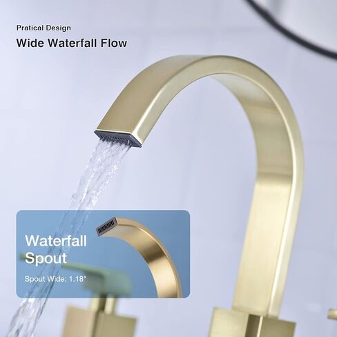 8 بوصات على نطاق واسع الحمام صنبور 3 ثقب نحاس مربع على شكل شلال حديثة الغرور بالوعة صنبور دوار صنب in Kuwait