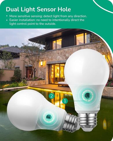 EDISHINE Dusk to Dawn Light Bulbs, 5000K Daylight Glow, Outdoor LED Light Bulb, Dual External Sensor Light, Automatic On/Off, 800LM Bright Light Bulb, 9W(60W Equivalent), E26 Base, 4 Pack, UL Listed in Saudi Arabia