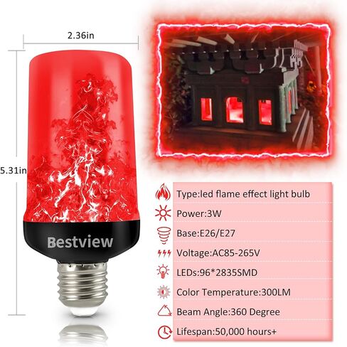 Bestview LED Flame Effect Light Bulbs,4 Modes Smart E26/E27 Base Flickering Fire Light Bulb with for Halloween, Christmas, Party, Porch, Indoor&Outdoor Home Decoration Lighting (Yellow 2 Pack) in Saudi Arabia