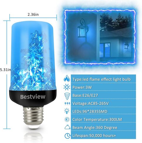 Bestview LED Flame Effect Light Bulbs,4 Modes Smart E26/E27 Base Flickering Fire Light Bulb with for Halloween, Christmas, Party, Porch, Indoor&Outdoor Home Decoration Lighting (Yellow 2 Pack) in Kuwait