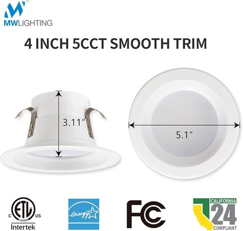 mw LED Recessed Lighting 6 Inch Retrofit,2700K/3000K/3500K/4000K/5000K,6 LED Can Light Retrofit,Smooth Trim,14W Equal 100W,1100LM,IC & Wet Rated, ETL and California JA8 Certified in Kuwait