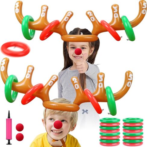 Inflatable Reindeer Antler Ring Toss Game for Christmas Party Supplies Xmas Target Game Toy for Kids & Adults (2 Version Choice; 2 Antlers & 16 Rings OR 4 Antlers & 24 Rings) in Kuwait