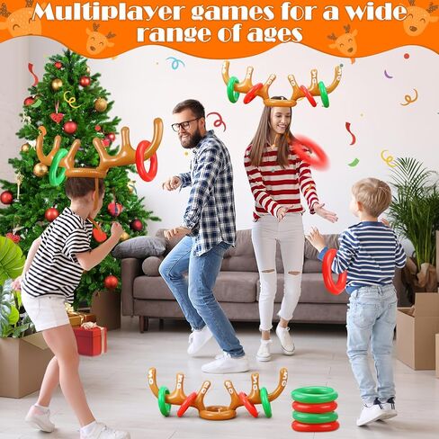 Inflatable Reindeer Antler Ring Toss Game for Christmas Party Supplies Xmas Target Game Toy for Kids & Adults (2 Version Choice; 2 Antlers & 16 Rings OR 4 Antlers & 24 Rings) in Kuwait