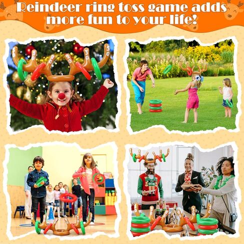 Inflatable Reindeer Antler Ring Toss Game for Christmas Party Supplies Xmas Target Game Toy for Kids & Adults (2 Version Choice; 2 Antlers & 16 Rings OR 4 Antlers & 24 Rings) in Kuwait