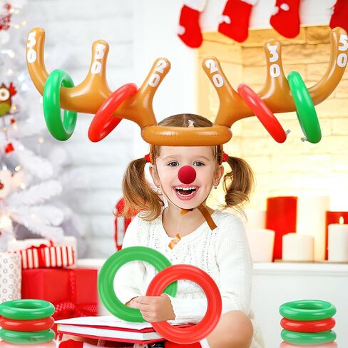 Inflatable Reindeer Antler Ring Toss Game for Christmas Party Supplies Xmas Target Game Toy for Kids & Adults (2 Version Choice; 2 Antlers & 16 Rings OR 4 Antlers & 24 Rings) in Kuwait