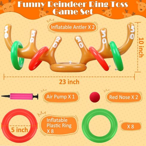 Inflatable Reindeer Antler Ring Toss Game for Christmas Party Supplies Xmas Target Game Toy for Kids & Adults (2 Version Choice; 2 Antlers & 16 Rings OR 4 Antlers & 24 Rings) in Kuwait