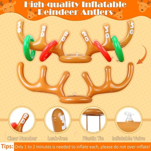 Inflatable Reindeer Antler Ring Toss Game for Christmas Party Supplies Xmas Target Game Toy for Kids & Adults (2 Version Choice; 2 Antlers & 16 Rings OR 4 Antlers & 24 Rings) in Kuwait