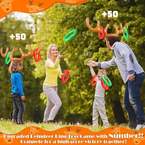 Inflatable Reindeer Antler Ring Toss Game for Christmas Party Supplies Xmas Target Game Toy for Kids & Adults (2 Version Choice; 2 Antlers & 16 Rings OR 4 Antlers & 24 Rings) in Kuwait