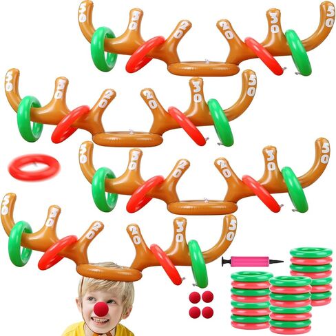 Inflatable Reindeer Antler Ring Toss Game for Christmas Party Supplies Xmas Target Game Toy for Kids & Adults (2 Version Choice; 2 Antlers & 16 Rings OR 4 Antlers & 24 Rings) in Kuwait