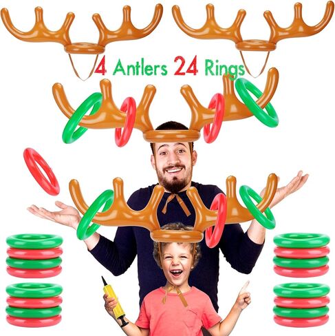 لعبة الرنة القابلة للرنة قرن الوعل رنغ لعبة لمستلزمات عيد الميلاد لعبة الهدف عيد الميلاد للأطفال والبالغين (اختيار 2 antlers و 16 حلقات أو 4 antlers و 24 حلقات) in Kuwait