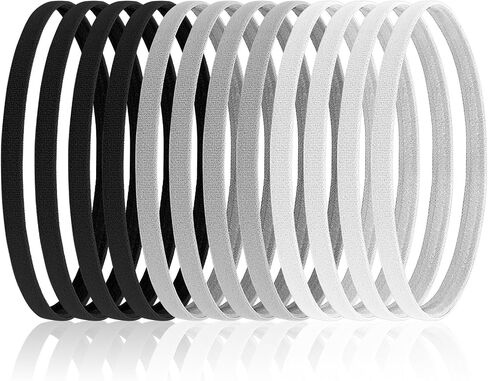 12 Pcs Thin Elastic Sports Headbands Skinny Athletic Exercise Hair Bands No Crease Soft Stretchy Sweatband for Men Women Girls Boys Workout Running Football Basketball Soccer Tennis Yoga in Saudi Arabia