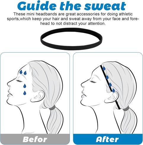 12 Pcs Thin Elastic Sports Headbands Skinny Athletic Exercise Hair Bands No Crease Soft Stretchy Sweatband for Men Women Girls Boys Workout Running Football Basketball Soccer Tennis Yoga in Saudi Arabia