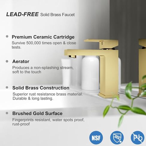 Solid Brass Bathroom Faucet, Single Handle Bathroom Sink Faucet, Lead-Free Single Hole Bathroom Faucet with Two Water Supply Hoses & Pop Up Drain Stopper Brushed Nickel in Saudi Arabia