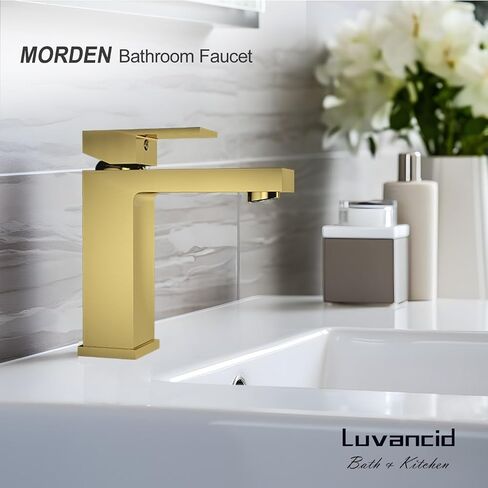 Solid Brass Bathroom Faucet, Single Handle Bathroom Sink Faucet, Lead-Free Single Hole Bathroom Faucet with Two Water Supply Hoses & Pop Up Drain Stopper Brushed Nickel in Saudi Arabia