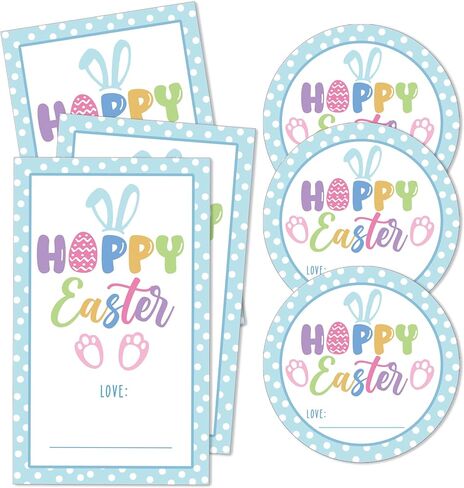 Happy Easter Stickers for Kids, He is Risen Stickers, Floral Religious Stickers Label, Self-Adhesive Stickers for Easter Holiday Party Gift Bags Snack Bags, 20 Round and 20 Square Stickers-C10 in Kuwait