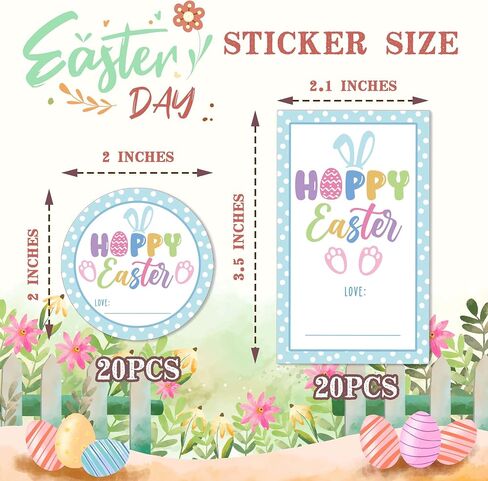 Happy Easter Stickers for Kids, He is Risen Stickers, Floral Religious Stickers Label, Self-Adhesive Stickers for Easter Holiday Party Gift Bags Snack Bags, 20 Round and 20 Square Stickers-C10 in Kuwait